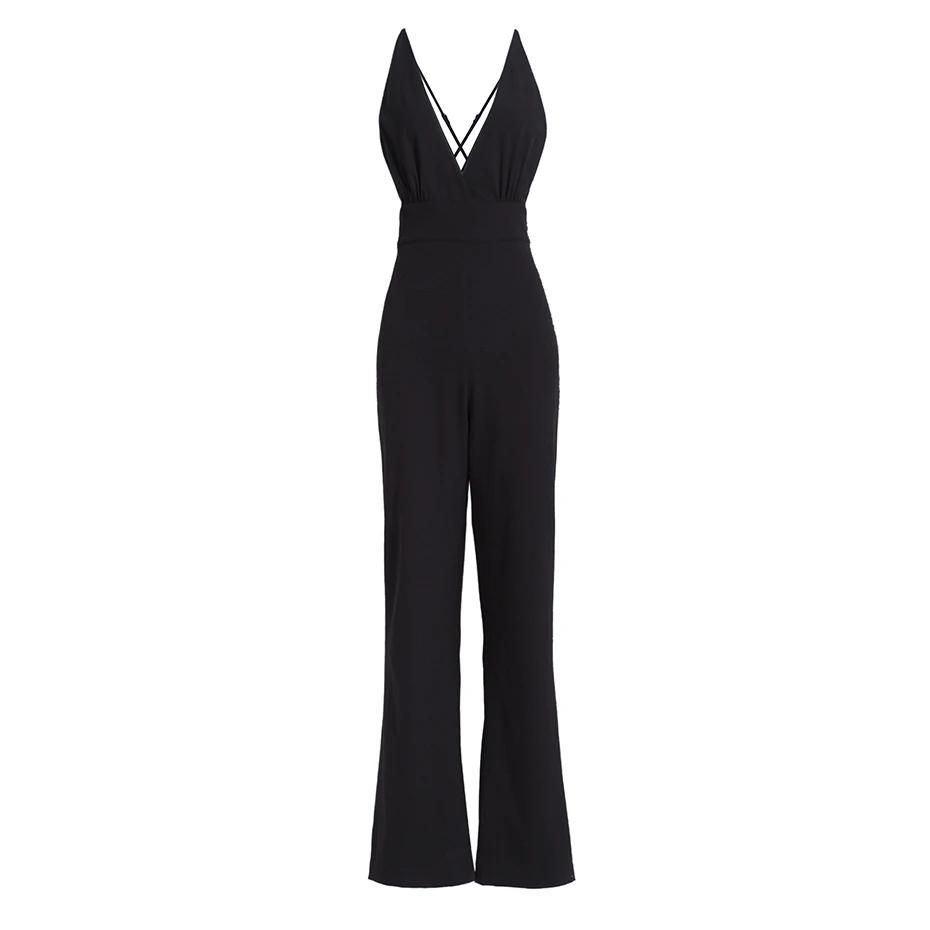 Backless Jumpsuits Women Deep V Neck Spaghetti Strap Long Bell Bottoms