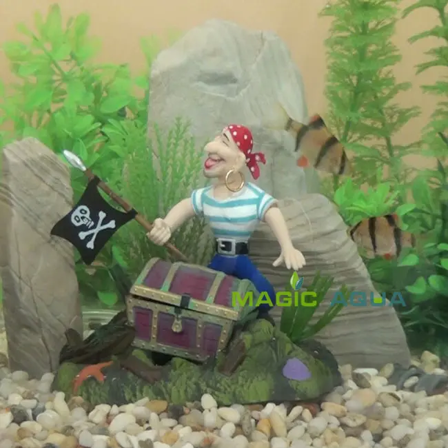 

Pirate with Treasure Box Chest Action Figure Fish Tank Ornament Aquarium Decoration Landscape