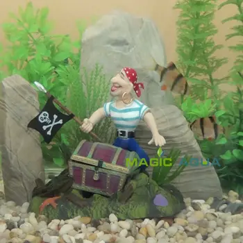 

Pirate with Treasure Box Chest Action Figure Fish Tank Ornament Aquarium Decoration Landscape