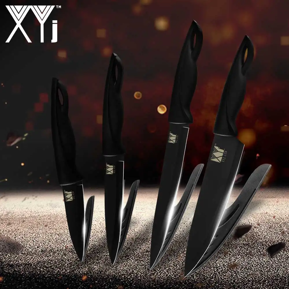 

XYj Kitchen Knives Set Japanese Stainless Steel Chef Knife Fruit Utility Slicing Chef Black Coating Non-Stick Sharp Cleaver