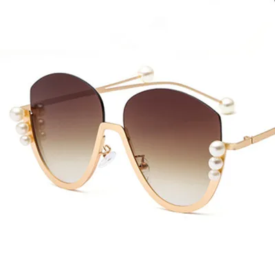 C2 Gold.Brown HBK Pilot Modis солнцезащитные очки Oculos круглые жемчужные большие плоские женские брендовые дизайнерские Роскошные Новые плоские прозрачные солнцезащитные очки подарок - Цвет линз: C2 Gold.Brown