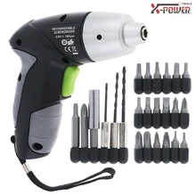 Mini AC 100~240V Cordless Rechargeable 4.8V/3.6V Electric Screwdriver with LED Lighting and Screw Drill Bits Accessories voto ac 100 240v cordless 12v electric drill screwdriver with adjustment switch and two speed adjustment button for punching