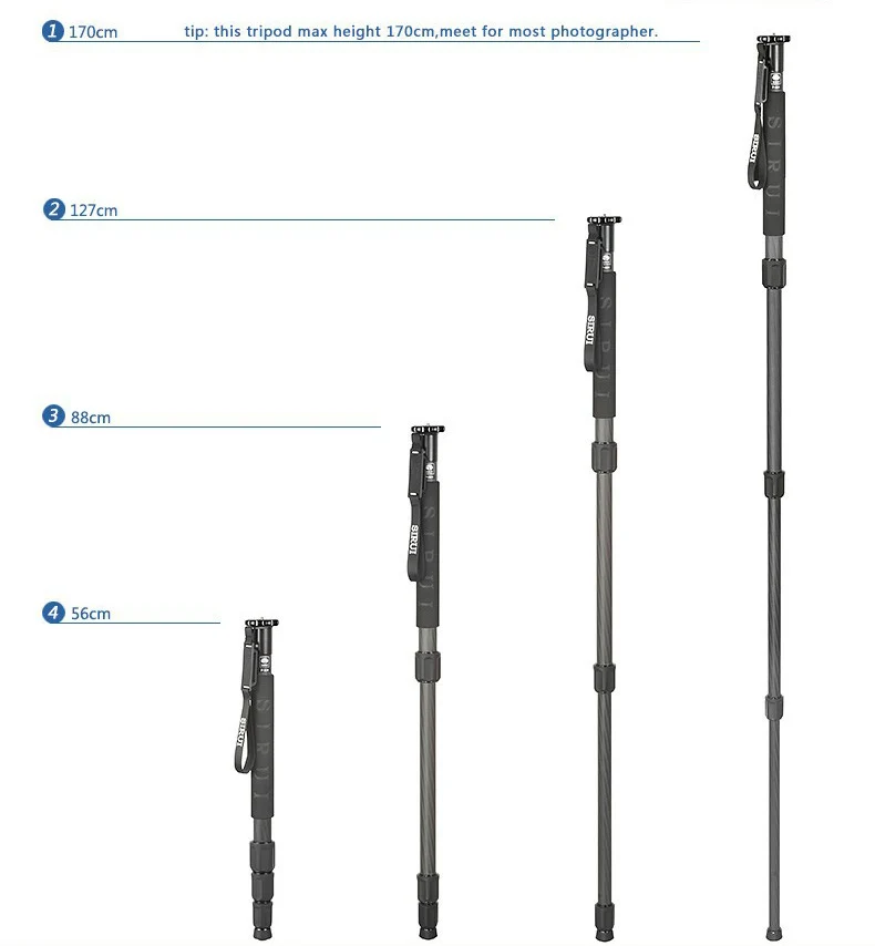 Sirui P-324 монопод Профессиональный из углеродного волокна Портативный штатив 4 секции сумка для переноски Максимальная загрузка EMS