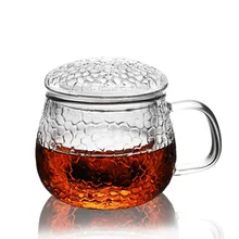 Утолщенные Молот полоса стекло с крышкой Фильтр Чай разделения Пузырьковые чашки цветочные чашки мужские и женские воды чашки дома