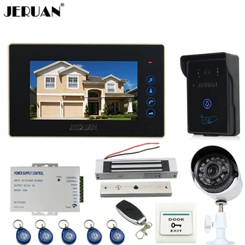 

JERUAN 7 inch Video door Phone Entry intercom System kit RFID Access IR Camera +metal 700TVL Analog Camera+ 180KG Magnetic lock