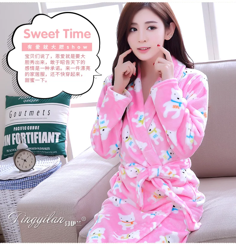 Lady Coral Fleece Bathrobes Women's Winter Flannel Pajamas Adult Men's Winter Warm Sleep Robe Coral Fleece Couples Homwear D2090