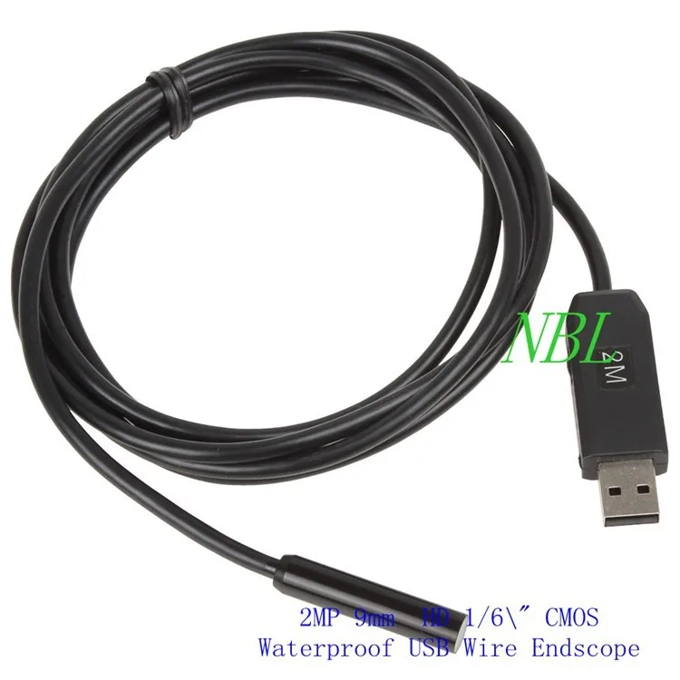 HD USB эндоскоп 2 м 1/6 VGA CMOS МП 9 мм объектив 1600x1200P 6 светодиодов Водонепроницаемая