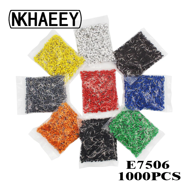 

1000pcs/Pack E7506 Insulated Cord End Terminal Crimp Terminal Wire Connector Crimp Ferrules Crimping Terminals Tubular AWG #20