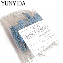 200 шт. 2 Вт+-1% металлического пленочного резистора 2 Вт 1R 10R 22R 47R 100R 220R 330R 680R 1K 2K2 4,7 K 10 K, 47(Европа) K 100K 470K 1 м