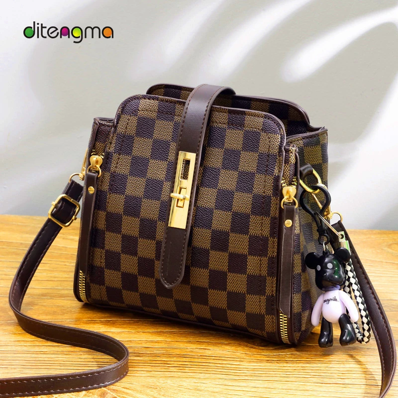 

2019 Women Designer Luxury Fashion Bucket Casual Panelled Shoulder Crossbody Bags Ladies Plaid High Capacity Printing Small Tote
