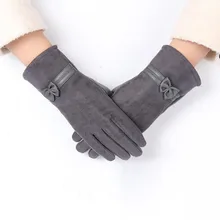 1 пара, женские перчатки, Осенние, зимние, замшевые, теплые, полный палец, варежки, элегантные, для девушек, перчатка с бантом, Luvas De Inverno# BF