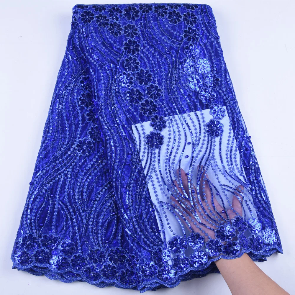 

Latest african Royal Blue laces 2019 High quality Allover Multicolor Sequins Tulle Mesh french lace Nigerian garment fabrics