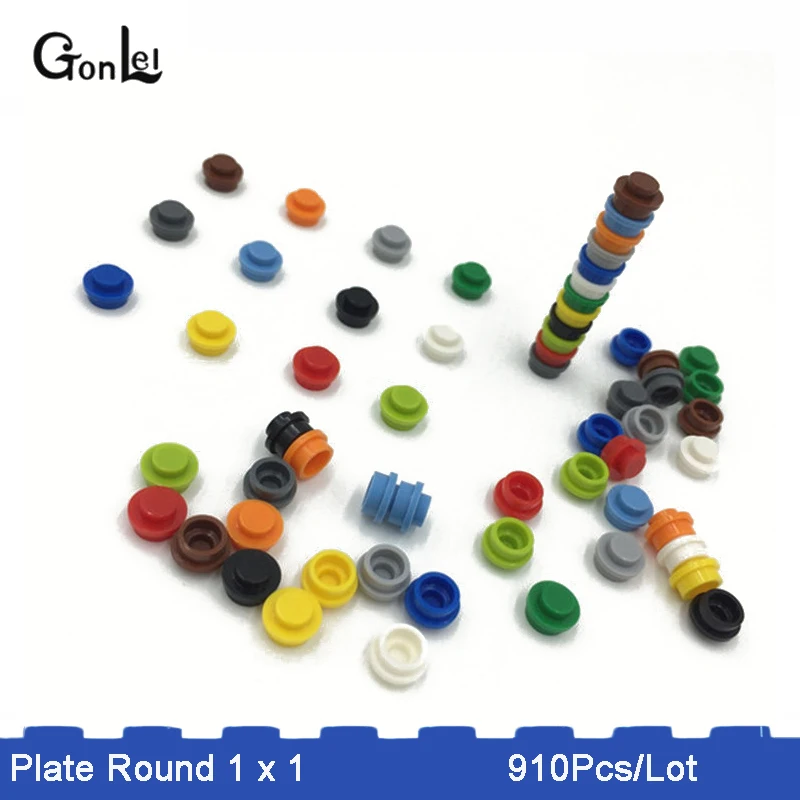 910 шт./лот MOC кирпичная пластина круглая 1x1 с твердым стержнем DIY строительные