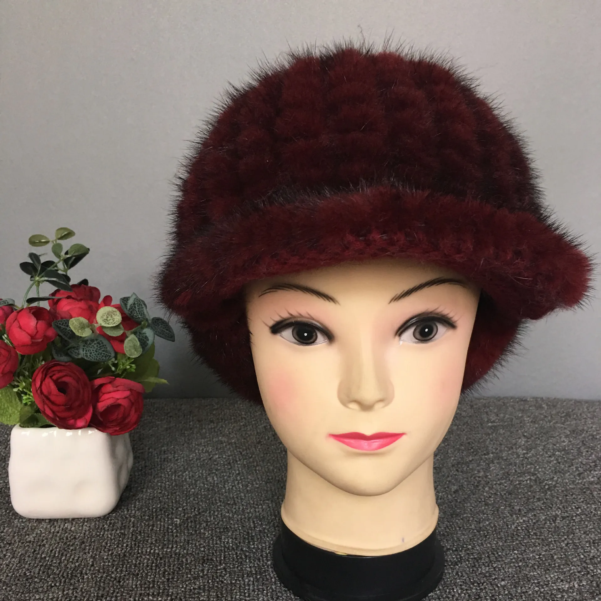 Real Mink Fur Hat female natural fur Women cap Genuine Snow Cap Winter for Girls Skull Knitting Beanies | Аксессуары для одежды