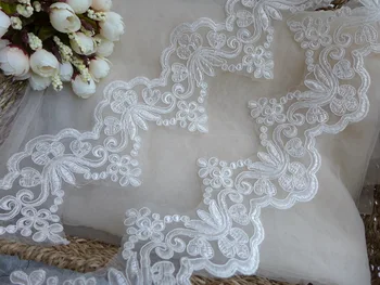 

5 Yards Ivory Wedding Veils Alencon Mesh Lace Trim With Corded Elegant Romantic Cathedral Bridal Veils Accessories