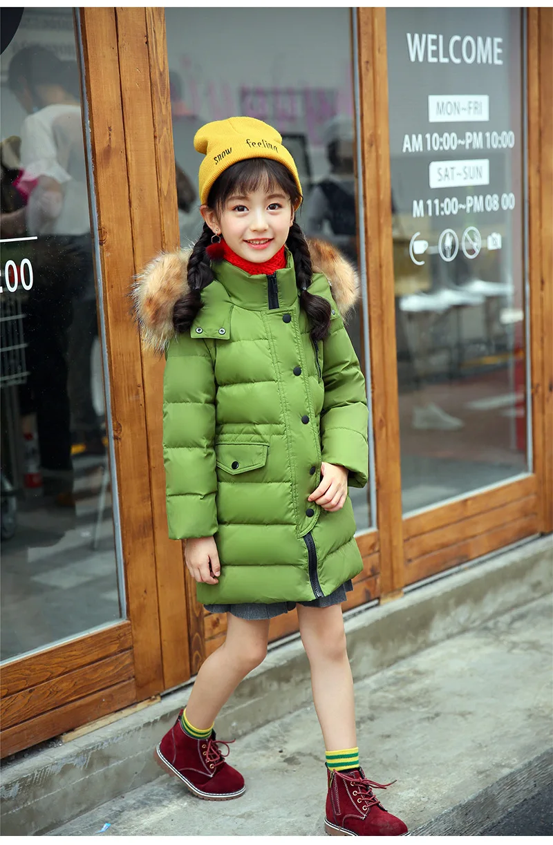 2018 модная детская куртка-пуховик воротник из натурального меха длинная толстая зимняя куртка Детское пальто для девочек теплая верхняя
