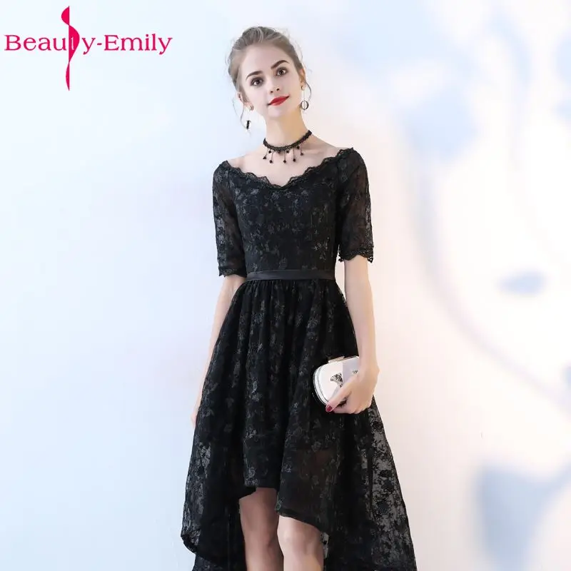 Beauty Emily Lace Black Sexy Evening Dresses 2019 Party Prom Dresses Elegant Vestido De Festa  Long Evening Party Gowns