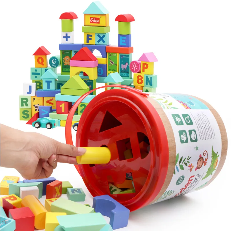 Umweltschutz holz 100 stück barreled kinder digitale alphabet szene gebäude sracking block spielzeug 0-14 jahre