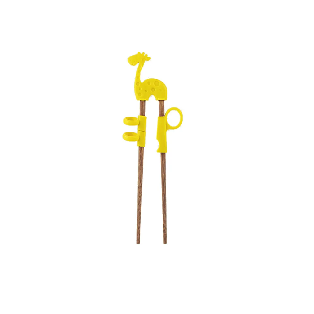 Детский тренировочный помощник портативный мультфильм обучения учебные палочки для еды детский стол стержень для кормления деревянные палочки для еды подарочная посуда - Цвет: Yellow