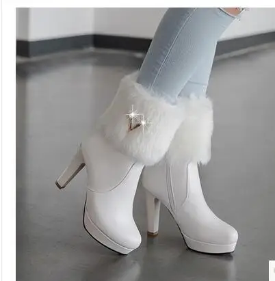

Female boots with thick single spring high-heeled boots all-match round in the autumn and winter winter