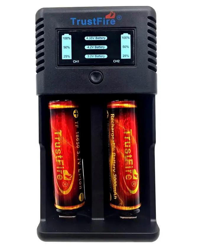 

TrustFire Intelligent Fast TR-019 2 Slots Li-ion Battery Charger + 2 x TrustFire Protected 18650 3.7V 3000mAh Battery with PCB