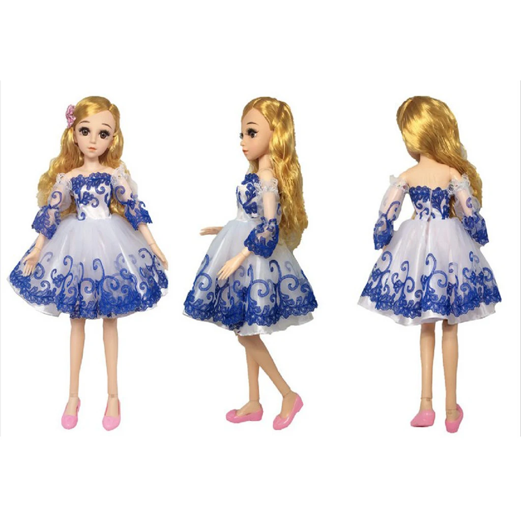 Puff Sleeve Off Shoulder Dress Princess Dress for 1/3 BJD DOD Dollfie Night Lolita Doll Wedding Party Outfit Blue