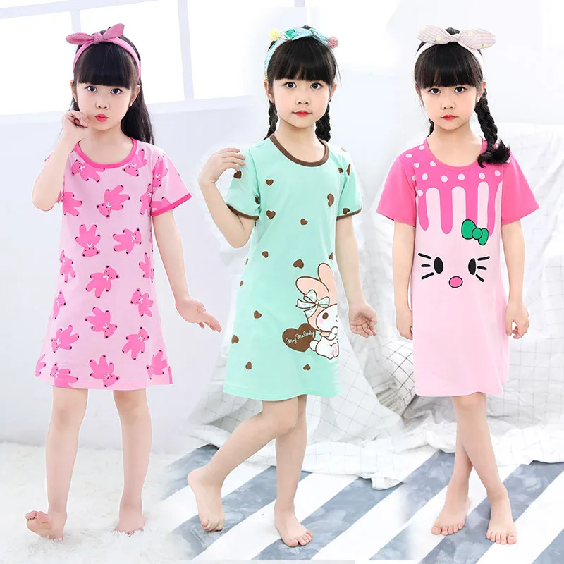 

Kids Girls 100% Cotton Nightgowns Cartoon Nightdress Girl Sleepwear Sleepshirt Summer Short Sleeves Nightwear Children Clothes