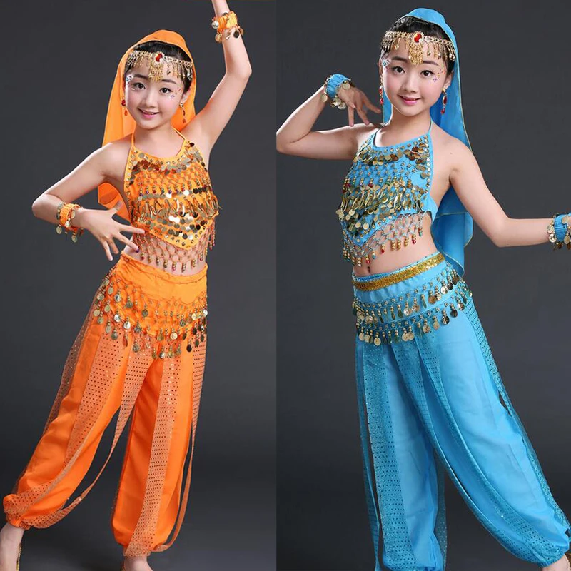 Топы Корректирующие+ Брюки для девочек+ фата+ Пояс для танца живота Производительность Индийский Болливуд Детский костюм индийский Костюмы для бальных танцев танцевальные костюмы для Обувь для девочек