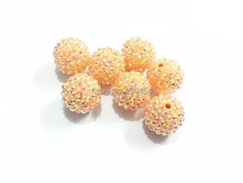 

20MM 100pcs/lot Pastel Peach Solid With AB Rhinestone Beads Resin Rhinestone Ball Beads,Chunky Beads For Kids Jewelry