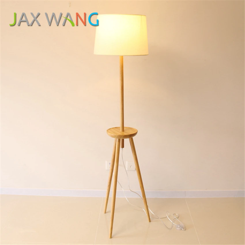 

LED E27 Modern Life Wood Floor Lamp Modern Living Room Bedroom Study Floor Standing Lamps White Fabric Wooden Floor Lights Decor