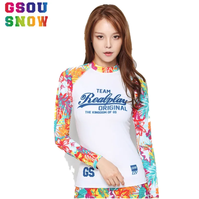 Gsou Snow Brand Women Beach Surfing Shirts Summer Diving Wetsuit Shirts