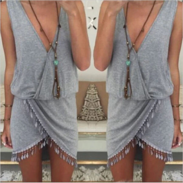 2016 Fashion font b Women b font Summer Boho Holiday Tassel Party Evening Mini font b