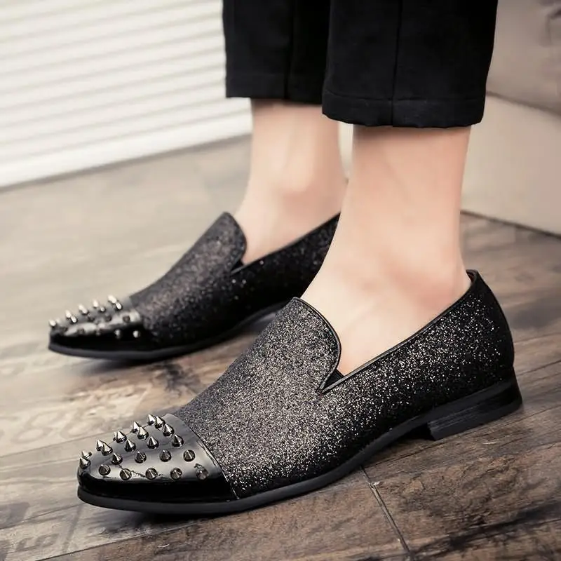 Confortable Coups Noir Paresseux Pieds Air Pied Hommes Rivets Mode Chaussures Chaussures De qPgnatxzf