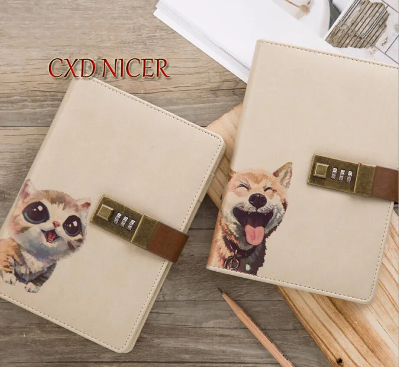 

Multi Function Panda Dog Pu Leather Paper Notebook With Lock B6 Office Supplies Inner Page Notepad DD1980