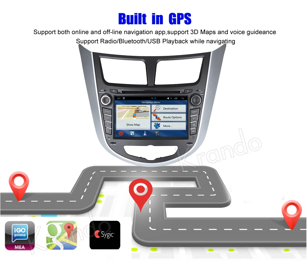 Cheap Krando 7" Android 8.0 car radio gps dvd player for Hyundai Accent Solaris 2011+ audio navigation multimedia system WIFI 3G DAB+ 2
