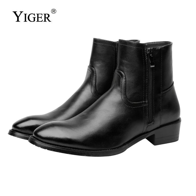 Ceny YIGER nowy 2018 Man Martins buty prawdziwej skóry czarne męskie buty Pointed Toe buty motocyklowe ciepłe buty 0152