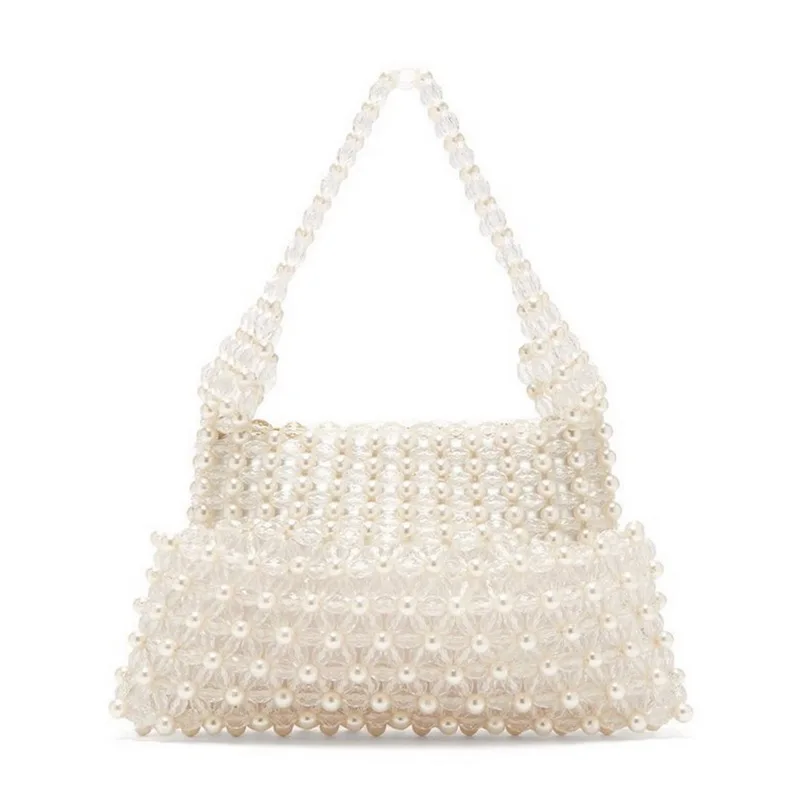

Beading Pearl Lady Tote Bag Handbags Female Small Clutches Girls Vintage Wedding Party Evening Bags Luxury Crystal Handle Purses