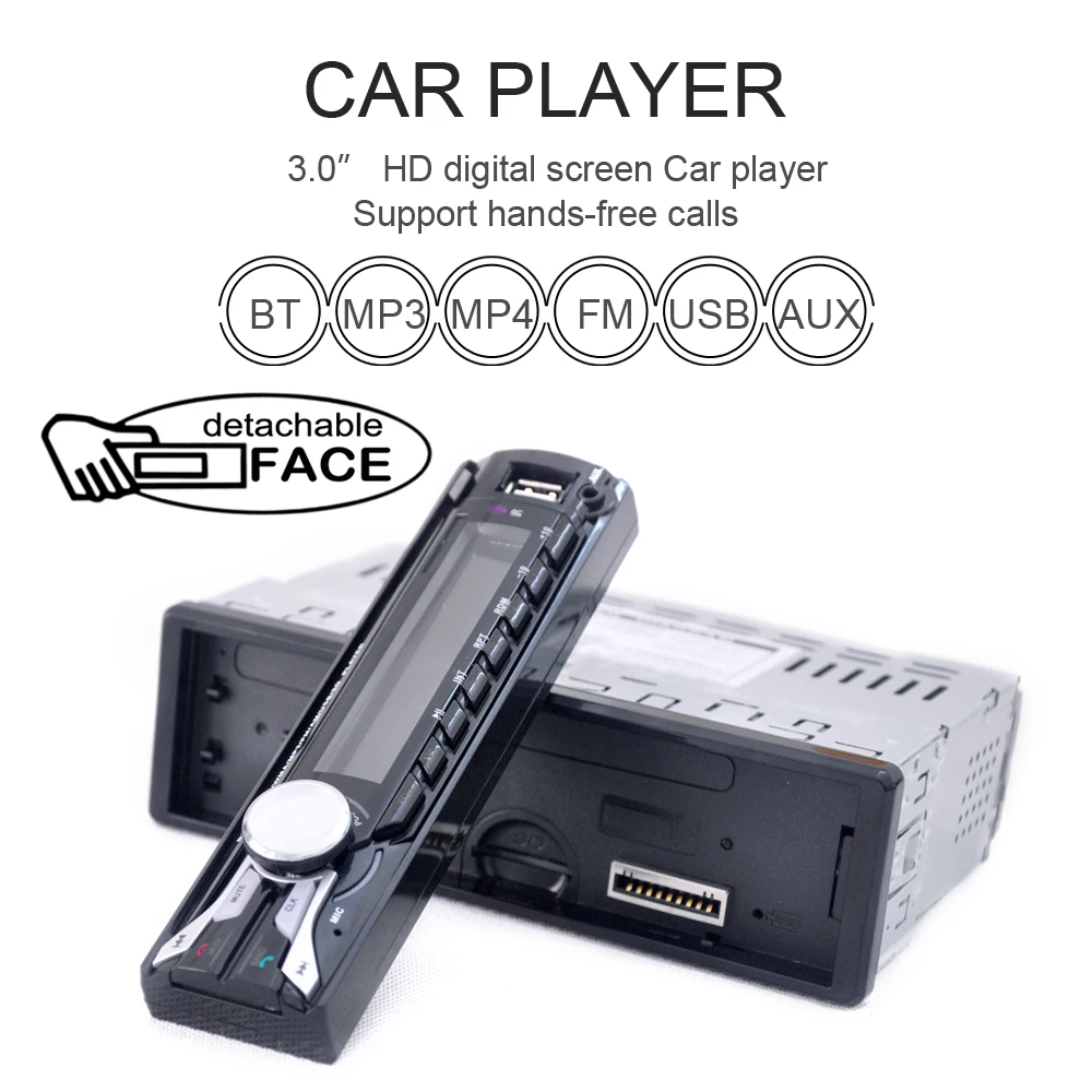 1188B 1DIN 12V Car Radio Stereo FM MP3 Player In-Dash Bluetooth AUX Input with Detachable Front Panel USB Port Remote Control