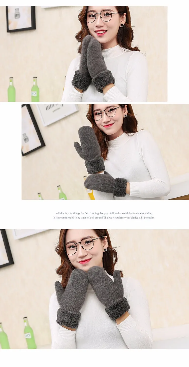 Модные однотонные кашемир Зимние перчатки Для женщин теплые шерстяные вязаные перчатки для Для женщин женские милые варежки Mitaine Laine Guantes