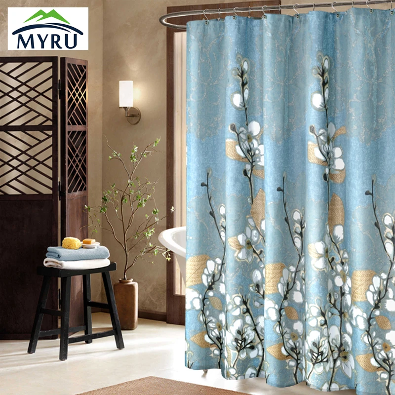New blue flower shower curtain waterproof unique bathroom curtain