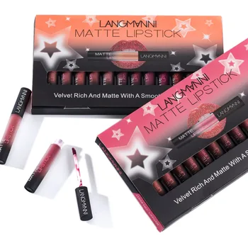 

langmanni 12pcs/set matte lip gloss Waterproof Long Lasting lip kit nude lipstick makeup vlevet tint sexy beauty maquiage