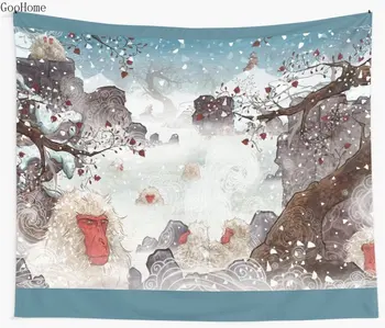 

Soaking Japanese Snow Monkeys Wall Tapestry Cover Beach Towel Throw Blanket Picnic Yoga Mat Home Decoration