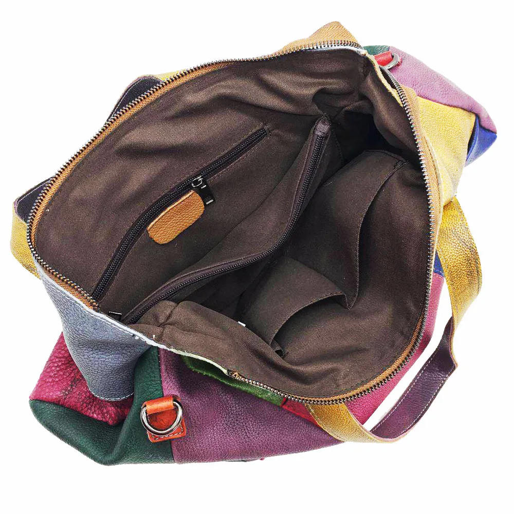 Новая Винтажная цветная Лоскутная женская сумка из натуральной кожи 34*38 см сумки через плечо