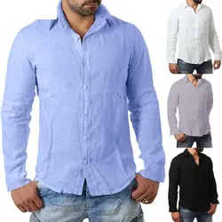 JAYCOSIN Для мужчин рубашки Для мужчин Модная рубашка Для мужчин осень-зима Повседневное Button Roll воротником рубашка с длинными рукавами Блузка