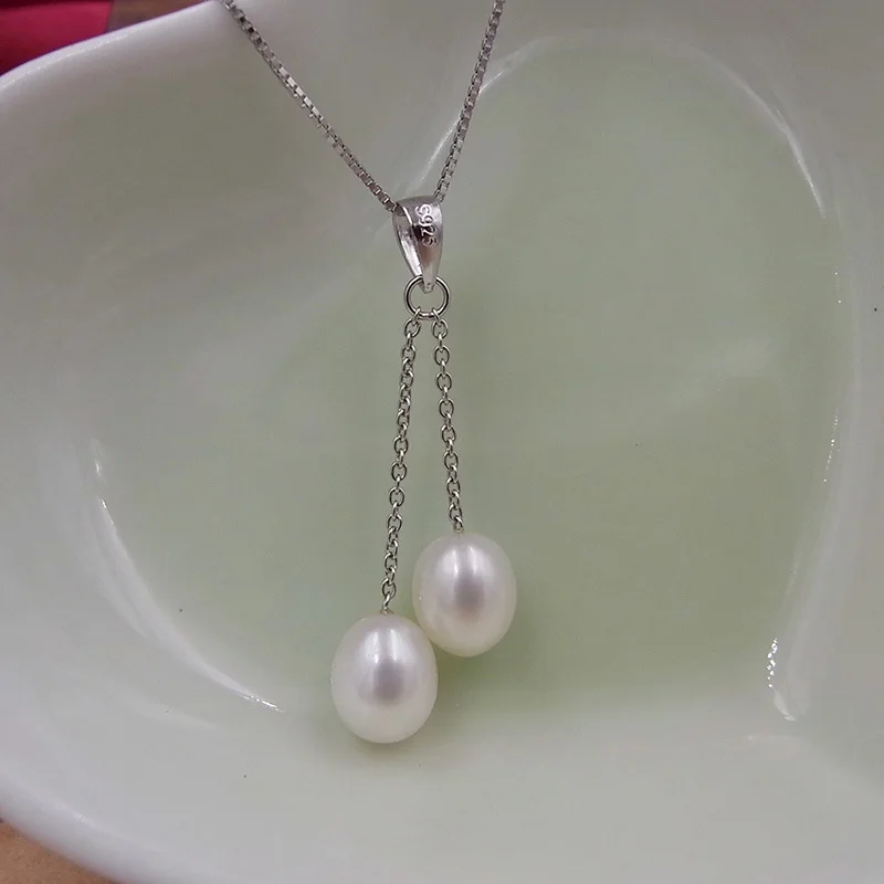 Genuine Double Freshwater Pearl Pendants Necklaces 925 Silver