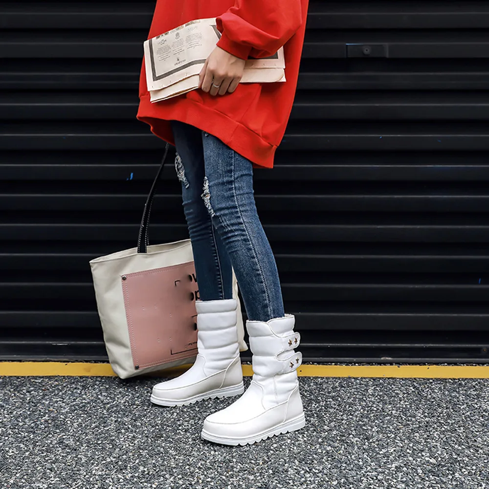Зима Vrouwen Mid Kuit Laarzen Dames Pluche Binnenzool Sneeuw Bottes Dikke Zolen Waterdichte Schoenen voor Vrouw Hook& Loop wa