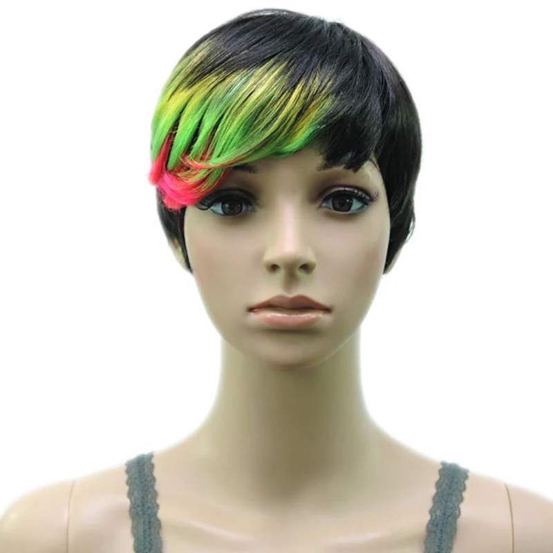 HAIRJOY синтетические волосы Мути цвет челка высокая температура волокно женщина короткий парик 18 цветов - Цвет: green red