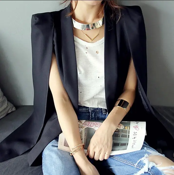 

Женский костюм-накидка с разрезом, повседневный блейзер с длинным рукавом, офисная одежда, женские блейзеры