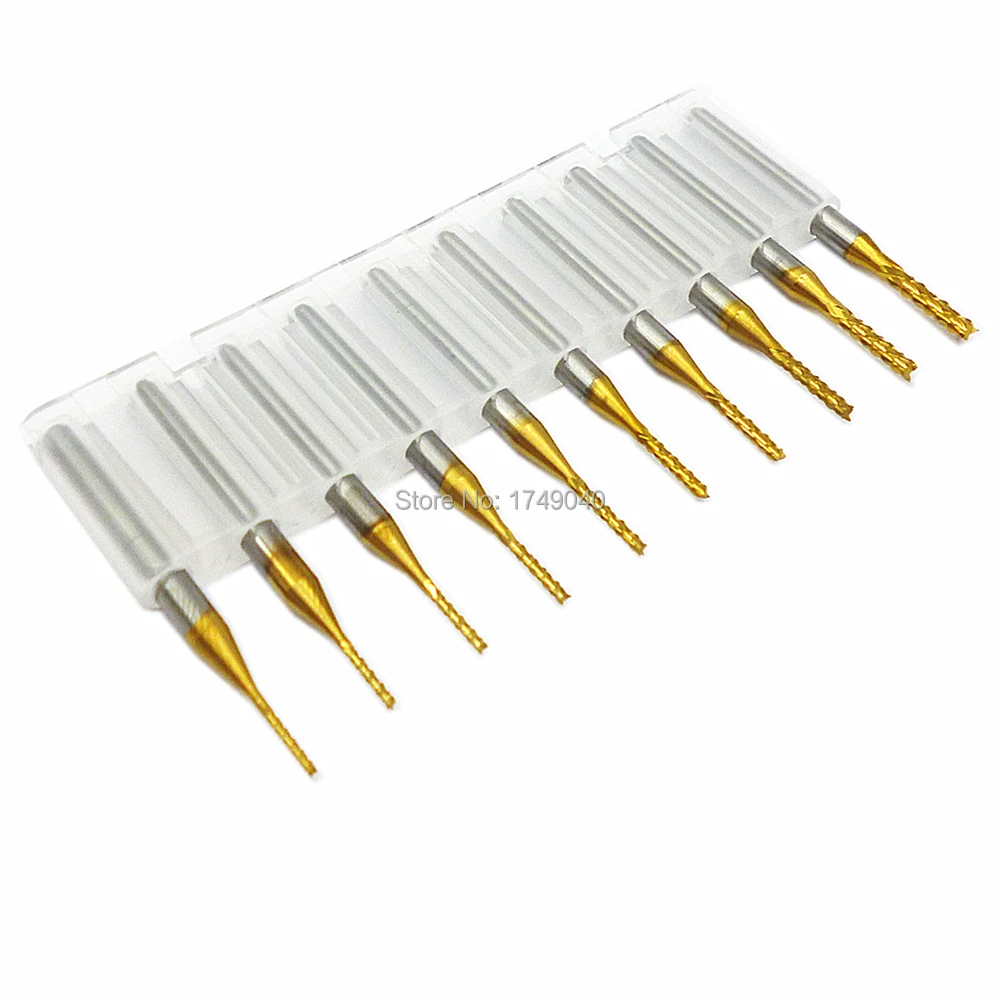 10pcs/Set Titanium Coating PCB Router Drill Bits 0.8mm to 2.0mm CNC