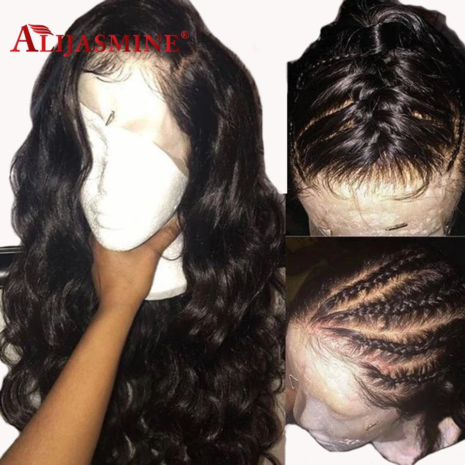 

AliJasmine Body Wave Lace Front Human Hair Wigs For Black Women Natural/#1 Jet Black Color Peruvian Remy Lace Wig Free Shipping
